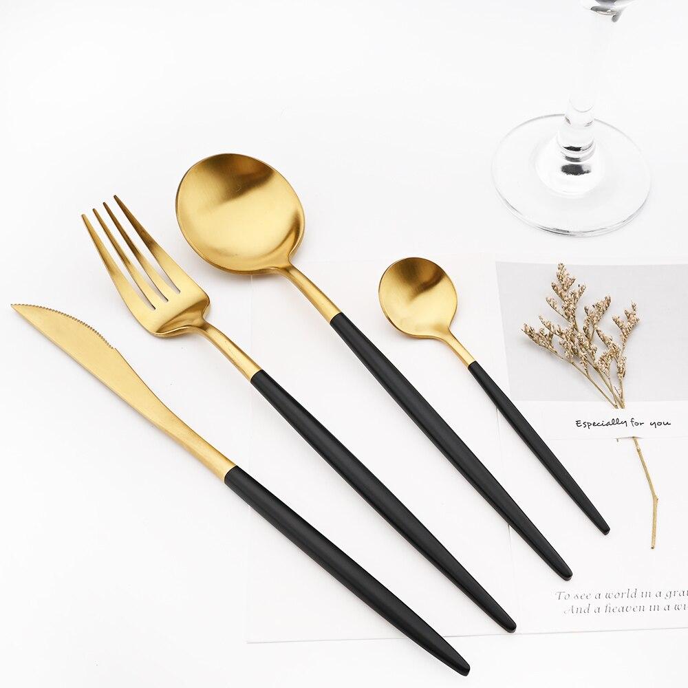 Sada příborů z nerezové oceli 304 Black Gold Sada příborů Nůž Vidlička Lžíce Sada nádobí Čajová lžička Vidlička příbory Sada kuchyňského příboru