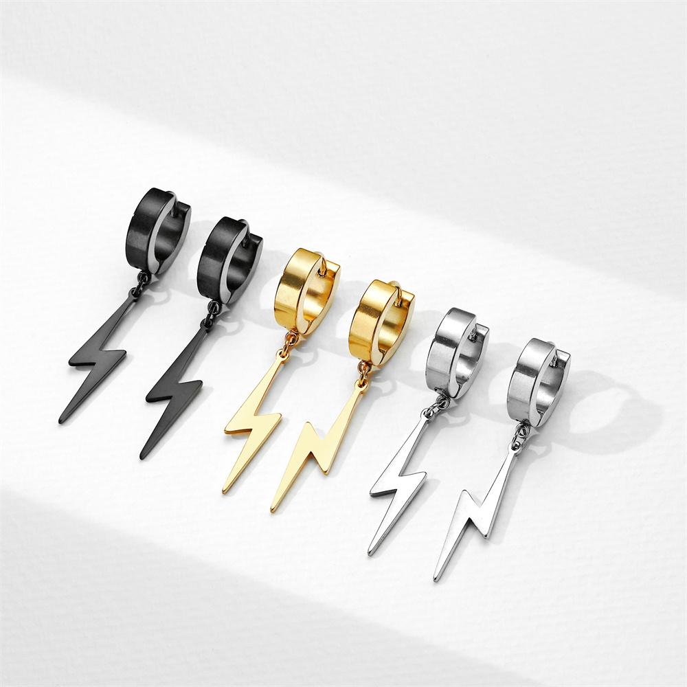 My Shape Fashion Lightning Earrings Women Men Hiphop Hoop Earring Stainless Steel Gold Punk Jewelry Party Ear Accessories