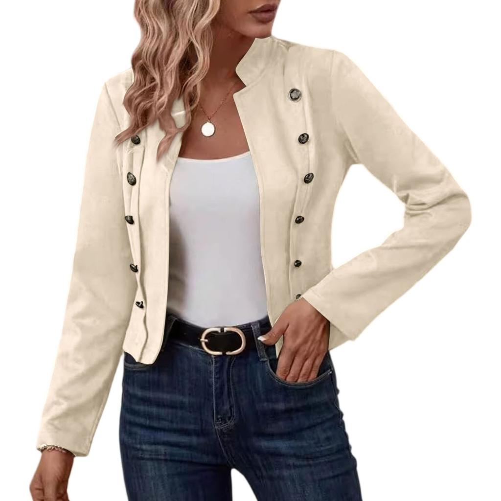Damen Casual Business Langarm Jacke mit Frontöffnung Slim Fit Cropped