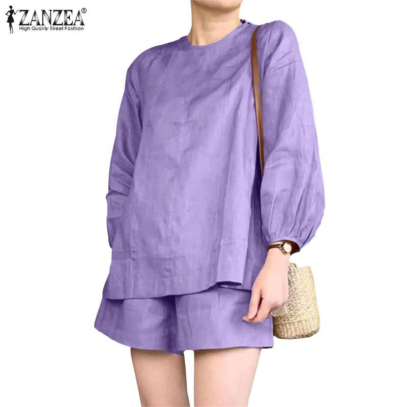 ZANZEA Damen-Bluse und Shorts, lässiges Sommer-Zweiteiler-Set