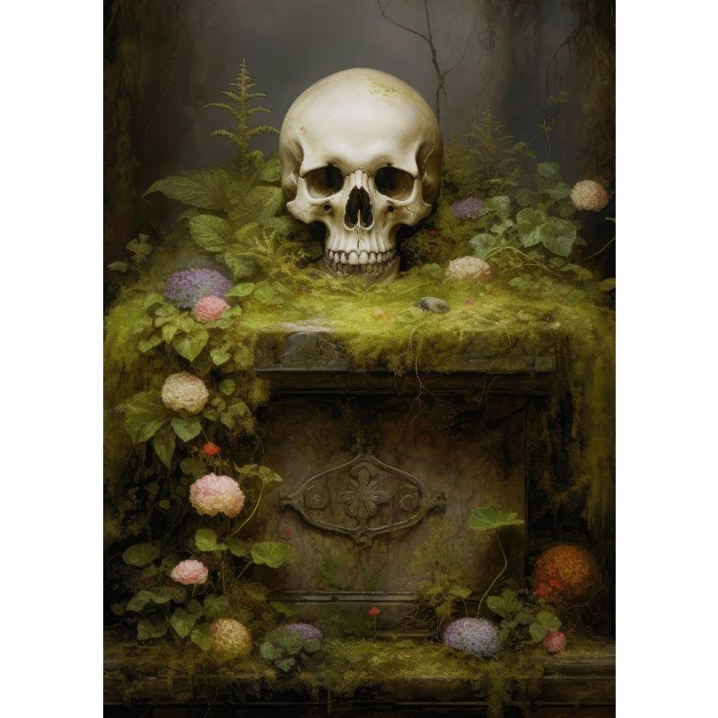 Dark Academia Art Skull Gothic Vanitas Flower  Poster Prints Canvas Painting Wall Art Picture for Living Room Home Decor