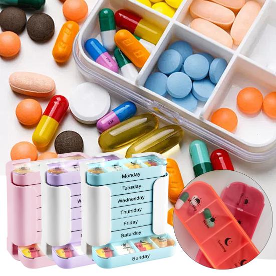 Weekly Pill Organizer Morning Noon Evening Night 4 Times A Day Pill Storage Box Large Capacity 7-Days Medication Dispenser Container