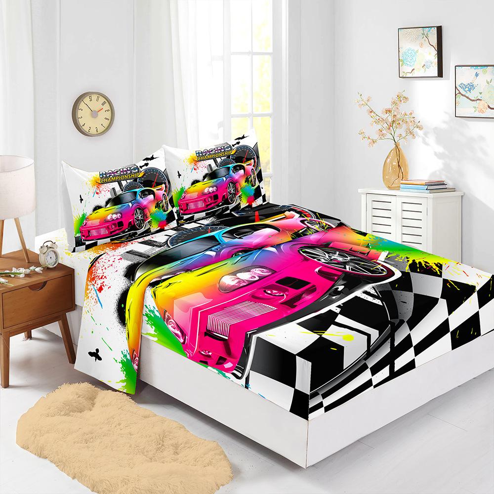 Mattress Four-Piece Car Racing Bed Sheet Kit Digital Printing Mattress Protective Cover