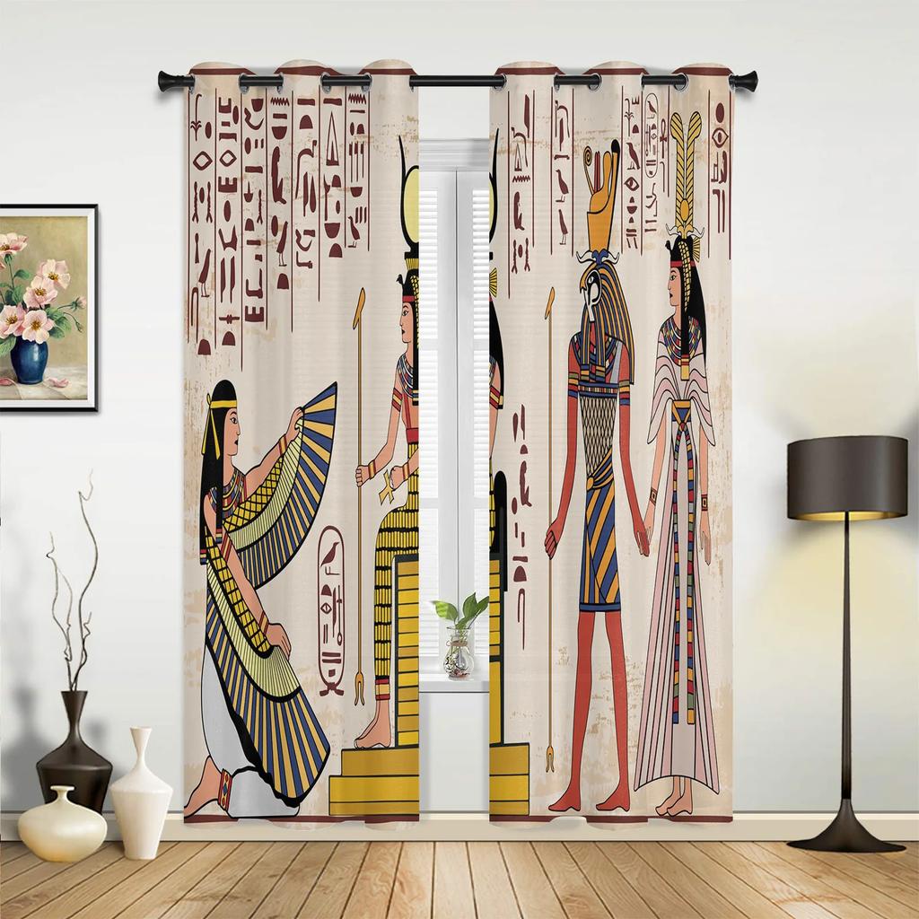 Egypt Pharaoh Yellow Mural Ancient Window Curtains Home Decoration Living Room Curtains Kid's Room Cortinas For Kitchen Bedroom