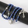 Nazareth Store Blue Pearl Beads Rosary Catholic Necklace Miraculous Medal Cross Silver Tone Rosary in Velvet Bag, 2XL, No Glass, No Gemstones