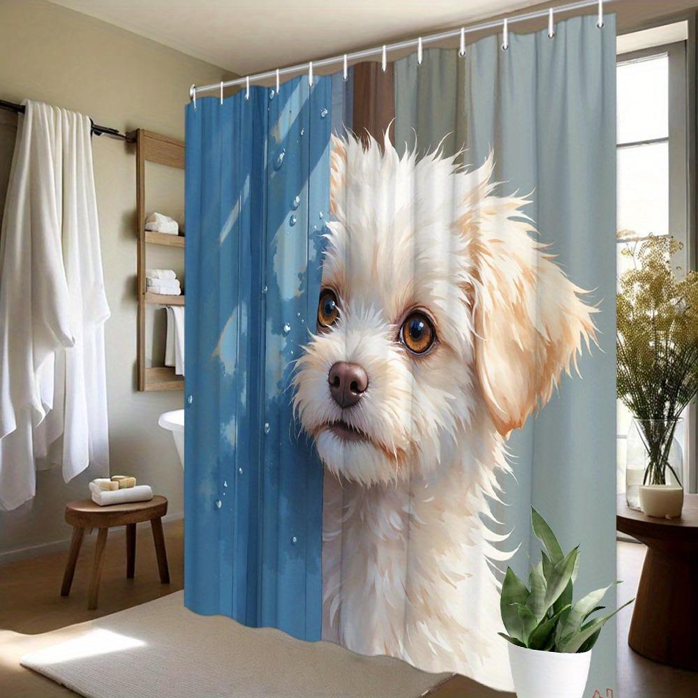 

Stealthily Observing The White Dog Shower Curtain Washable Dirt-Resistant Shower Head Waterproof Polyester Bath Curtain W60H190(CM)-1 Pcs