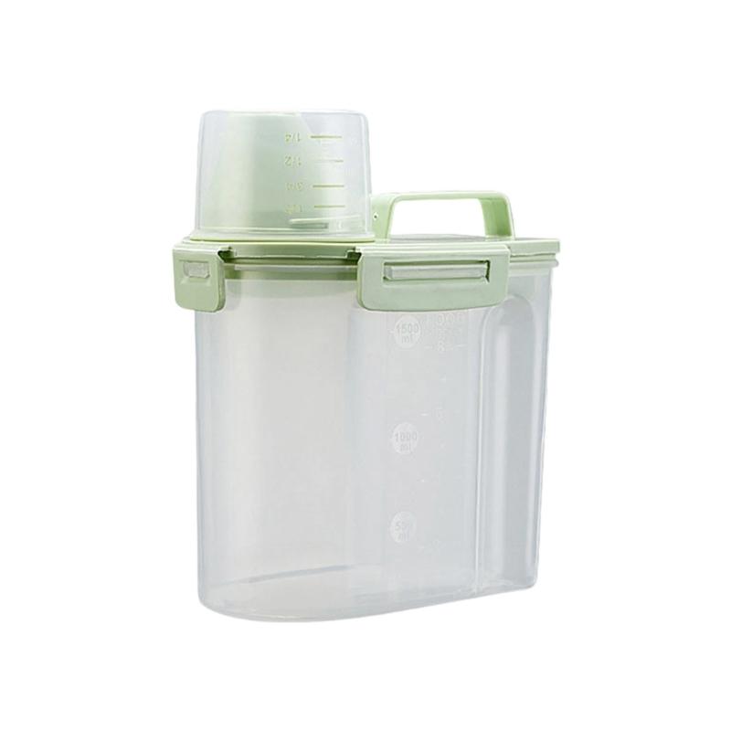 Transparent Plastic Pet Food Storage Box With Measuring Cup And Secure Handles Great For Travel and Home Indoor Use