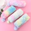 Plush Pencil Case Octagonal Shape Large Capacity Pencil Pouch Gradient Colors Zipper Storage Pouch for Stationery Cosmetics And Personal Items