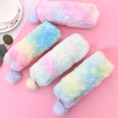 Plush Pencil Case Octagonal Shape Large Capacity Pencil Pouch Gradient Colors Zipper Storage Pouch for Stationery Cosmetics And Personal Items