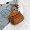 Corduroy Crossbody Bag for Women Casual Shoulder Messenger Bag Small Square Purse with Front Flap Pocket Adjustable Strap Lightweight Daily Handbag