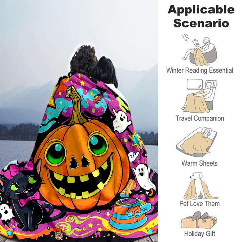 1pc Happy Pumpkin Halloween Blanket  Seasonal Universal Home Decorative Throw, Living Room, Travel, Camping, Car Blankets