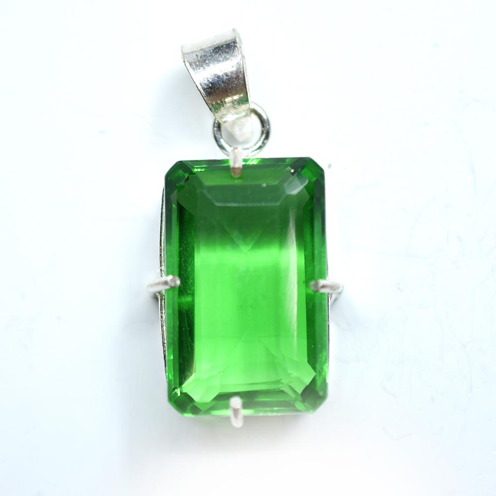 Free Delivery 925 Sterling Silver Pendant 56 Ct Topaz Green Emerald Cut Gemstone My-380-k