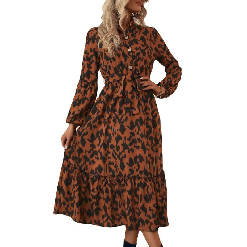 Autumn New Retro Medium and Long Dress Long Sleeve Half Turtleneck Dress Women