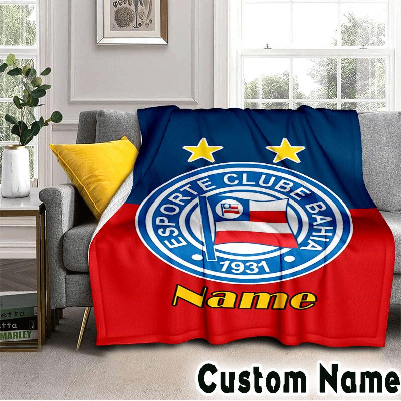 Custom Name Bahia FC Crest Design Throws Blanket Flannel Blankets for Couch Bed Gifts for Men Women Picnic Blanket Christmas Fan Gifts