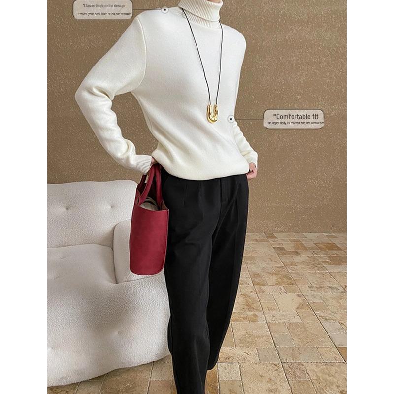 Sinan Tykk Fløyel Ensfarget Høyhals Strikket Genser for Høst/Vinter (SN6750)