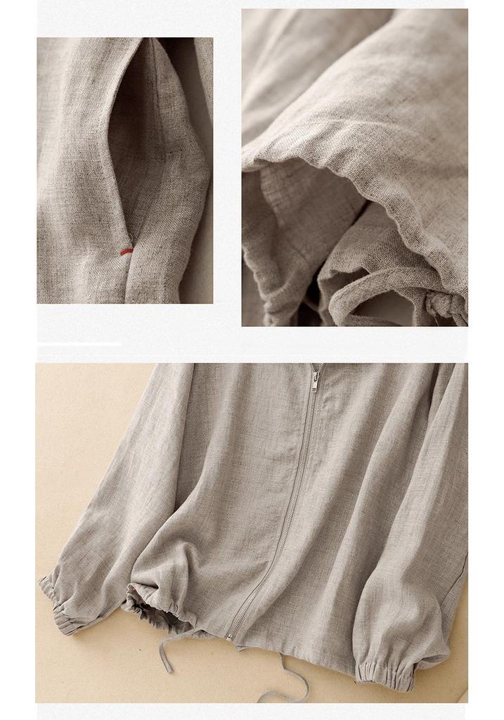 2026 Spring/Summer Hooded Windbreaker with Batwing Sleeves - Raw Cotton Linen Sun Cover-Up