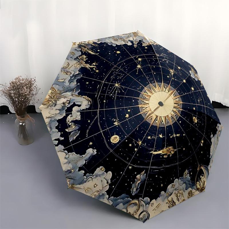1pz Ombrello Pieghevole Automatico Costellazioni Celesti - Design Portatile a 3 Pieghe con Telaio in Ferro, da Esterno per Appassionati, Viaggiatori, Uso Quotidiano, Regalo Festivo
