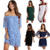 Damen schulterfrei floral Lochspitze durchbrochenes Minikleid Sommer kurzärmelig lässig Strandurlaub Partykleid