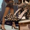 2025 Shoes Ladies Cover Heel Women's High Heels Retro Dress Pumps Women Leopard Chunky Heels Ankle Buckle Strap Plus Size Sandal