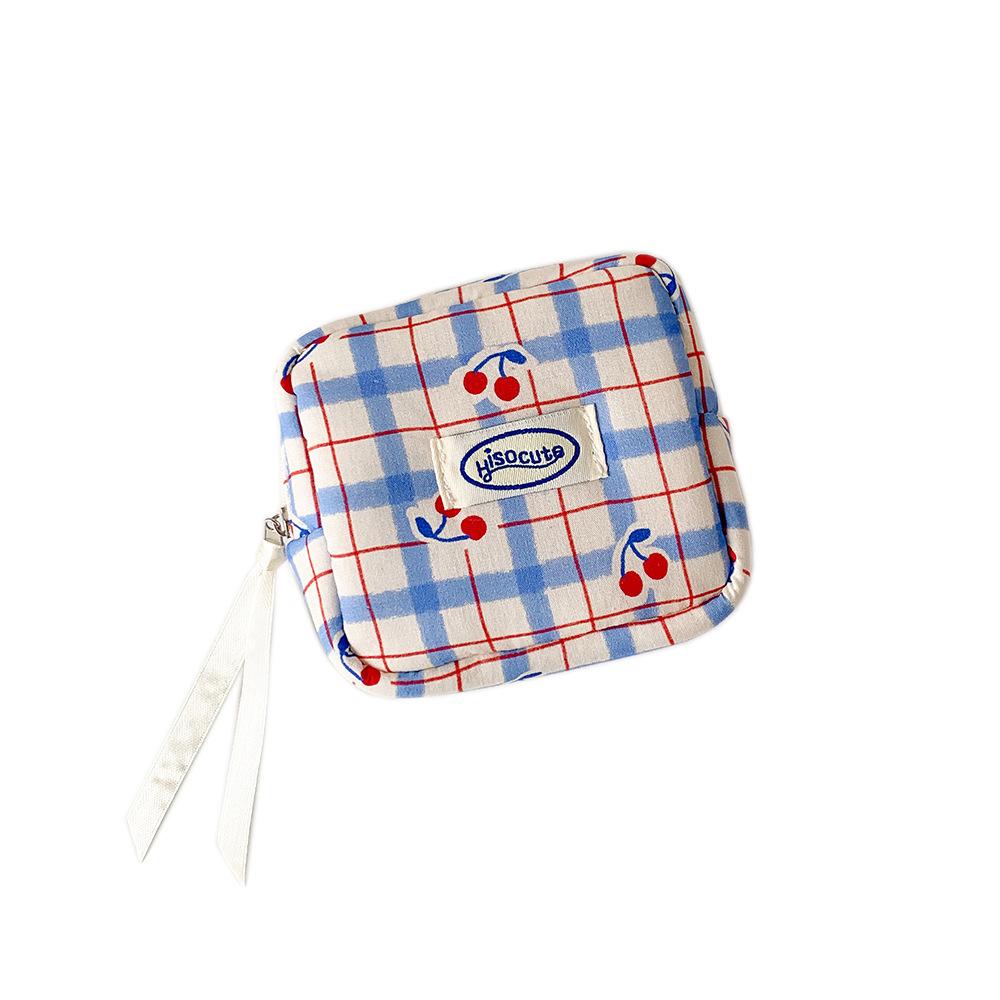 Stoff Kleine Kirschen Muster Aufbewahrungstasche für Mädchen Tragbare Binden Tasche mit Fächern Mini Tasche, Kleine Quadratische Tasche