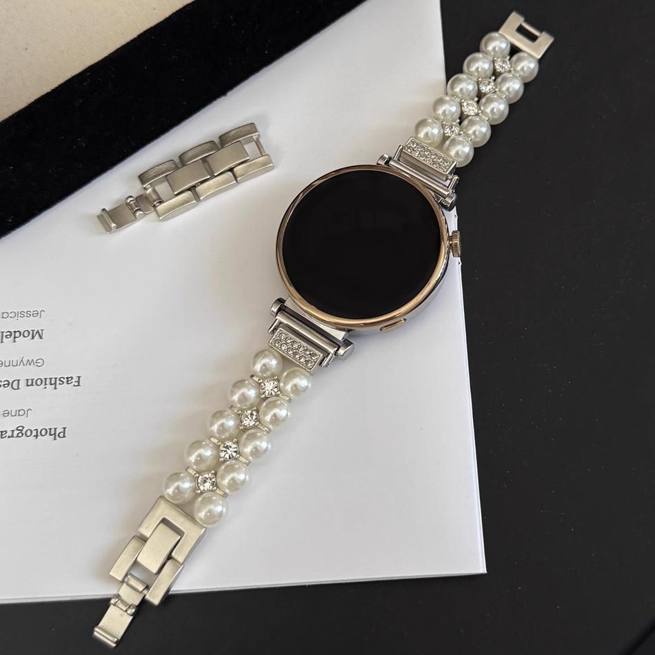 

18/20/22 мм Ремешок для часов Для Samsung Galaxy Watch 8/7/4 6 Classic 5 Pro Браслет с жемчугом и бриллиантами Для Amazfit Bip/GTS GT2 Huawei 18MM