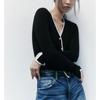 Spring New Arrival Women's Clothing Long Sleeves V Neck Pearl Breasted Outwear Black Sweaters Cardigan 0506105