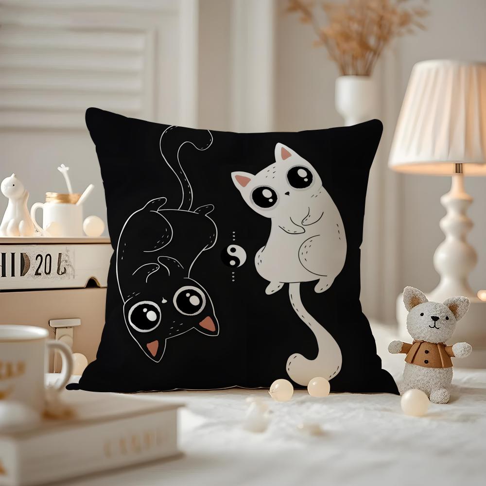 New Little Black Cat Cute Couple Cushion Cover Anti-dustmite Pillowcase Invisible Zipper Silky Short Plush Sofa Cushion Cover