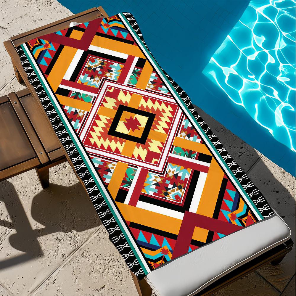 Fashion Ethnic F-Frame Towel Large Quick-Drying Microfiber soft Beach Towel for Travel Fitness Sauna Bathing Camping