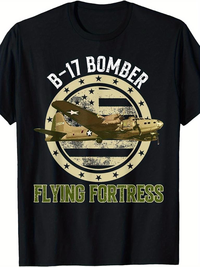 Unisex Vintage B17 Bomber The Flying Fortress T-Shirt Entspannte Passform Kurze Ärmel Bomber Grafik B17 Flugzeug Flying Fortress