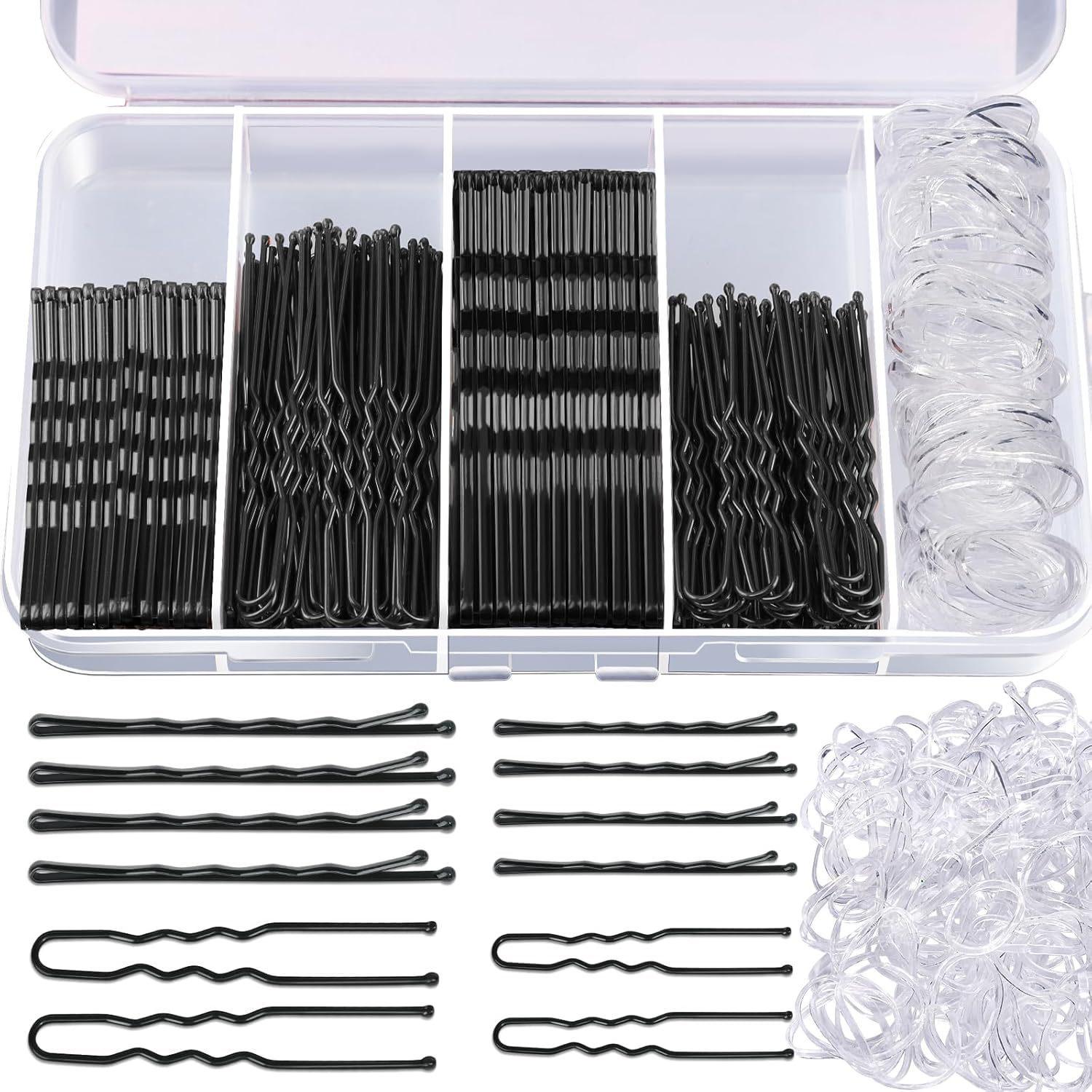 Brown U-Shaped Hair Bun Clip & Straight Metal Hair Clip Set