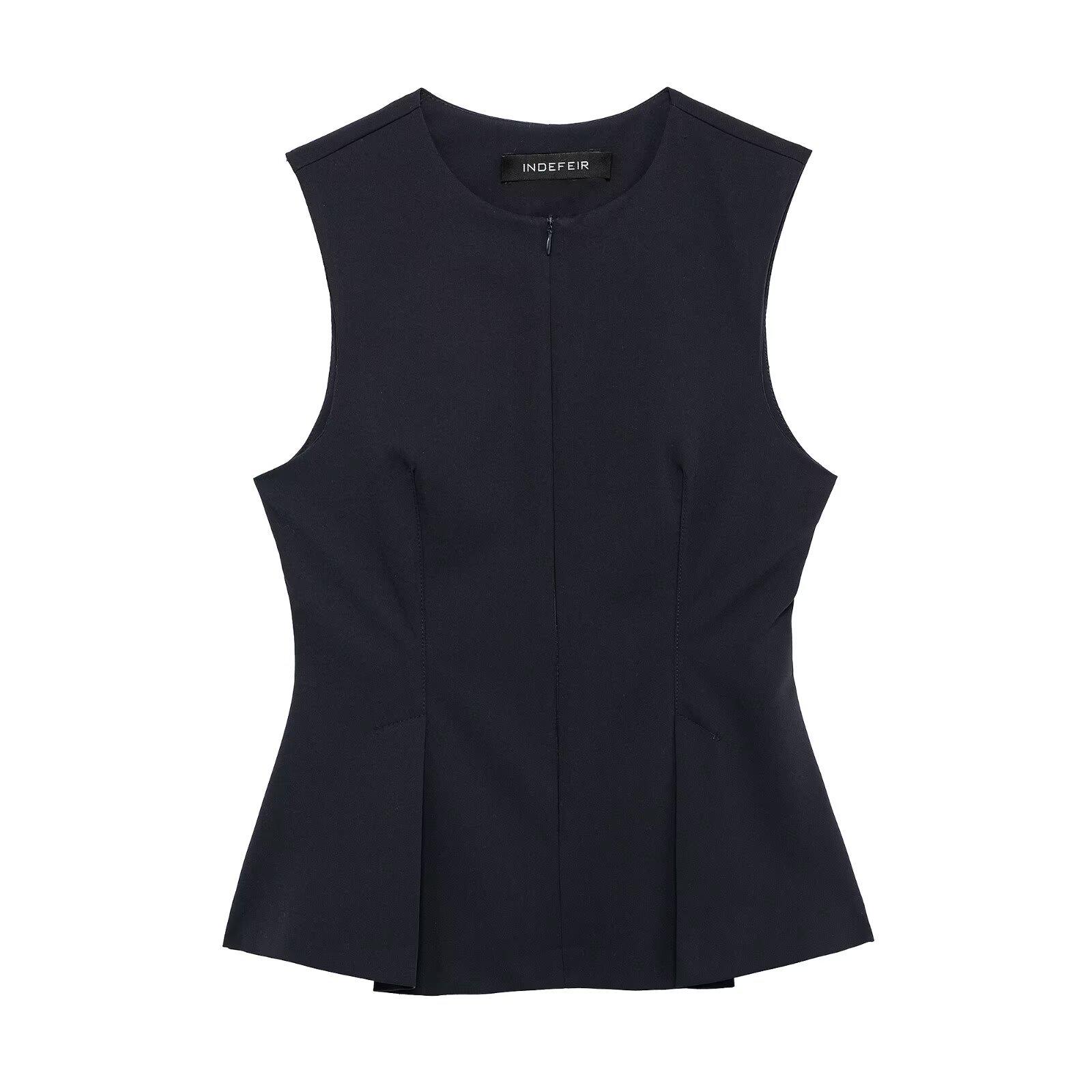 

Европейский и американский женский топ с плиссированным подолом в стиле юбки, весна 2025 - 24029 M темно-синий