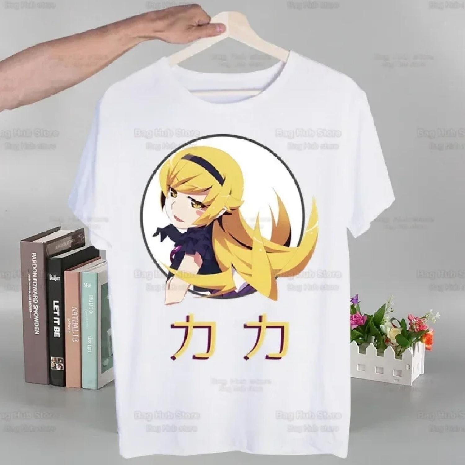 

Bakemonogatari Senjougahara Oshino Shinobu Забавная футболка Мужская Повседневная Футболка с коротким рукавом Ом Манга Унисекс Футболка Футболки S белый