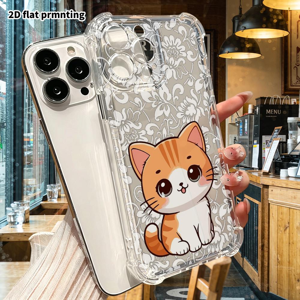 Phone Case: 2D flat suitable for iPhone 18 17 16 15 14 13 Pro, transparent corner protection case, orange little kitten, Christmas and Halloween gift