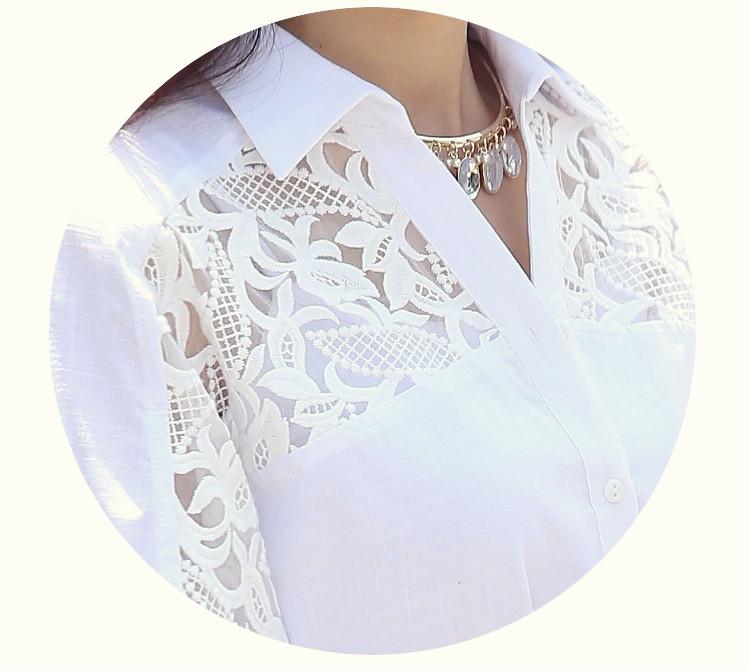 Korean Style Women's White Chiffon Lace Short-Sleeve Loose Fit Mid-Length Top