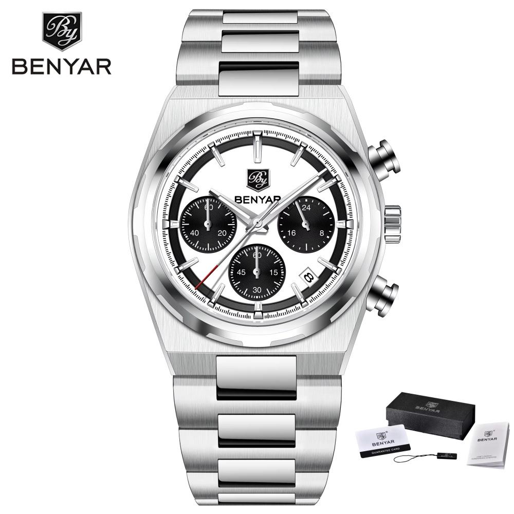 BENYAR 40MM Men's Multifunctional Quartz Watch 30M Waterproof Alloy Case Luxury Fashion Chronometer Running Second Watch