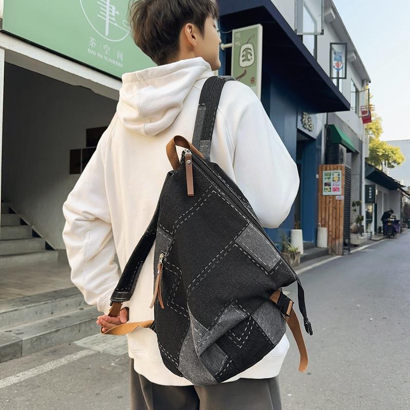 Denim Folding Backpack Patchwork Couple Backpack Student Backpack