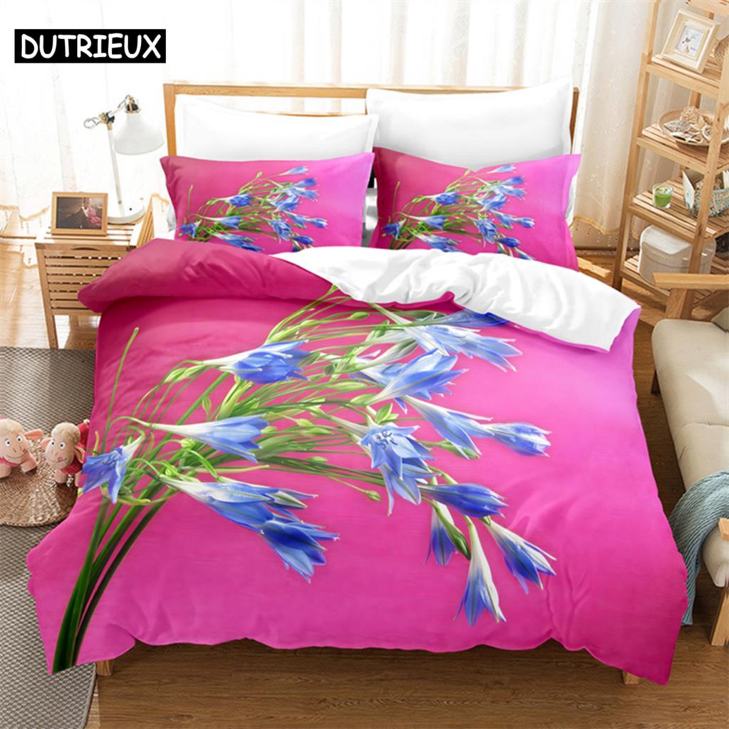 Comforter Blue Flower Butterfly Queen Bedding Kids Bedroom Bed Set King Size Bedding Set