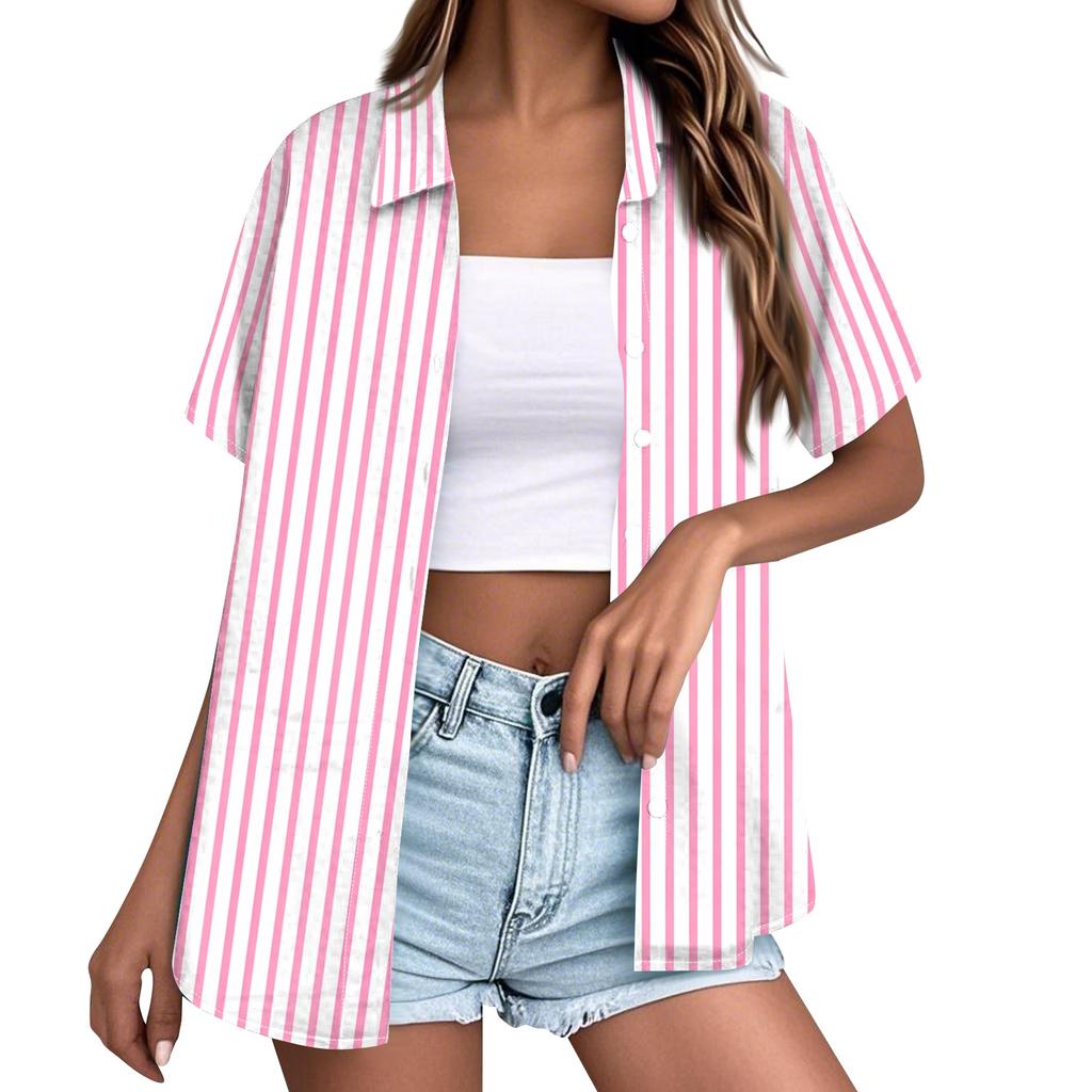 Chemise à manches courtes boutonnée pour femme - Coupe décontractée, blouse décontractée avec col, parfaite pour l'été