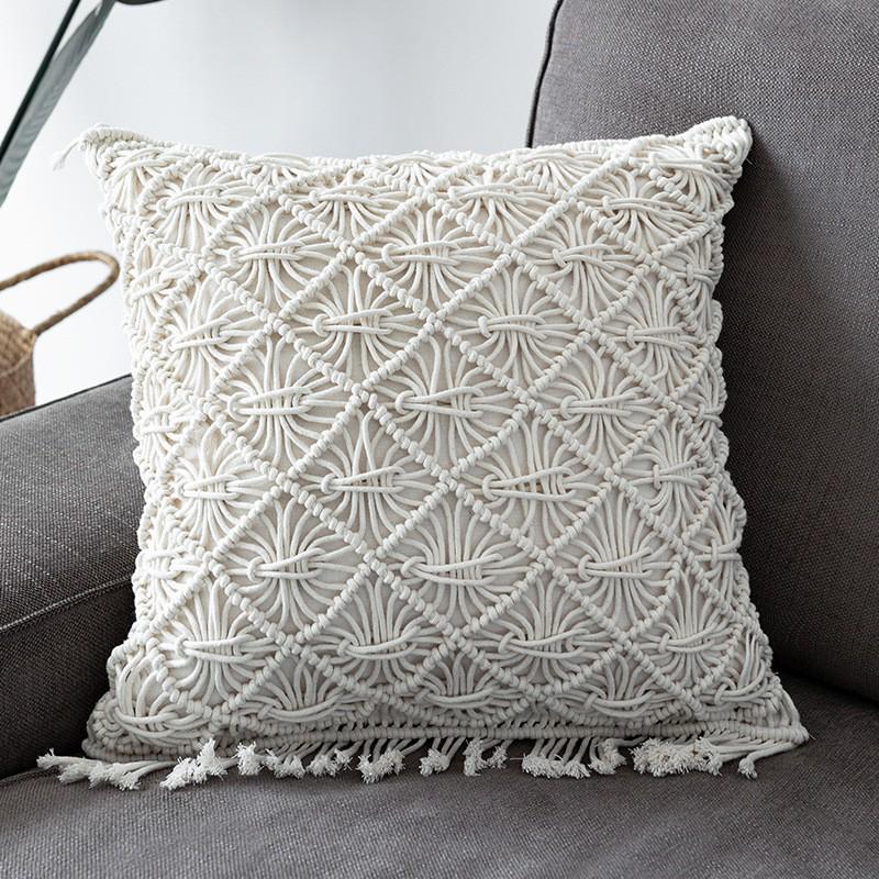 Handmade Cotton Rope Woven Lumbar Cushion Cover for Sofa