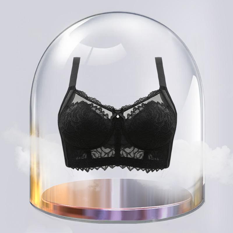 Summer ultra-thin steel-rimless underwear women's full cup, big chest, small lace, breathable, double breasts, anti-sagging bra cover