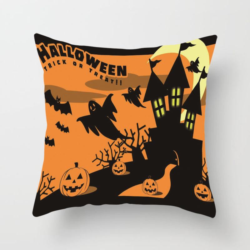 Halloween Theme Horror Pumpkin Bat Print Pattern Cushion Cover Home Living Room Sofa Decoration Square Throw Pillow Cover
