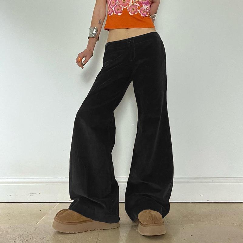 Dámské retro manšestrové základní mikro kalhoty Podzimní a zimní nové ležérní jednobarevné volné rovné kalhoty se širokými nohavicemi