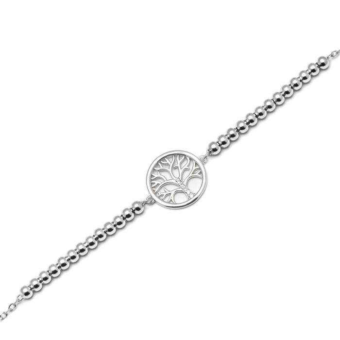 Bracelet - Argent 925 - Arbre De Vie - Rhodié - Zircone - Taille Unique