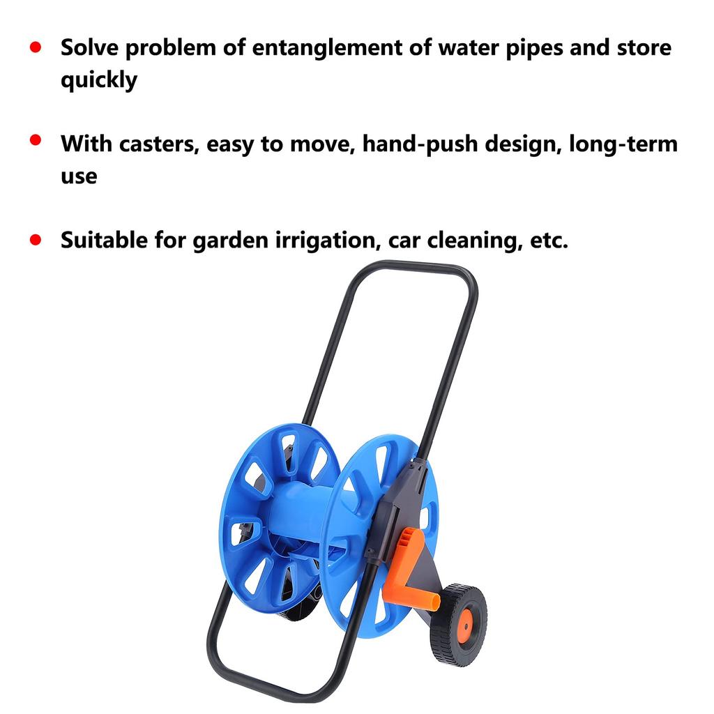 Tragbarer Hand-Schub-Gartenschlauchwicklerwagen mit Rädern, Wasserschlauchwagen, Aufbewahrungsregal-Organizer für G1/2 50m Schlauch