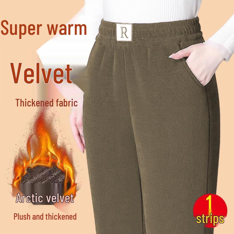 High-Waist Velvet Chenille Corduroy Pants for Middle-aged Women - Warm, Elastic, Casual Straight Fit