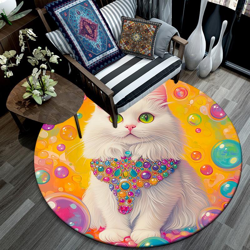 Magical Cat Round Area Rug,Carpet Rug for Living Room Bedroom Sofa Playroom Decor,Non-slip Floor Mat