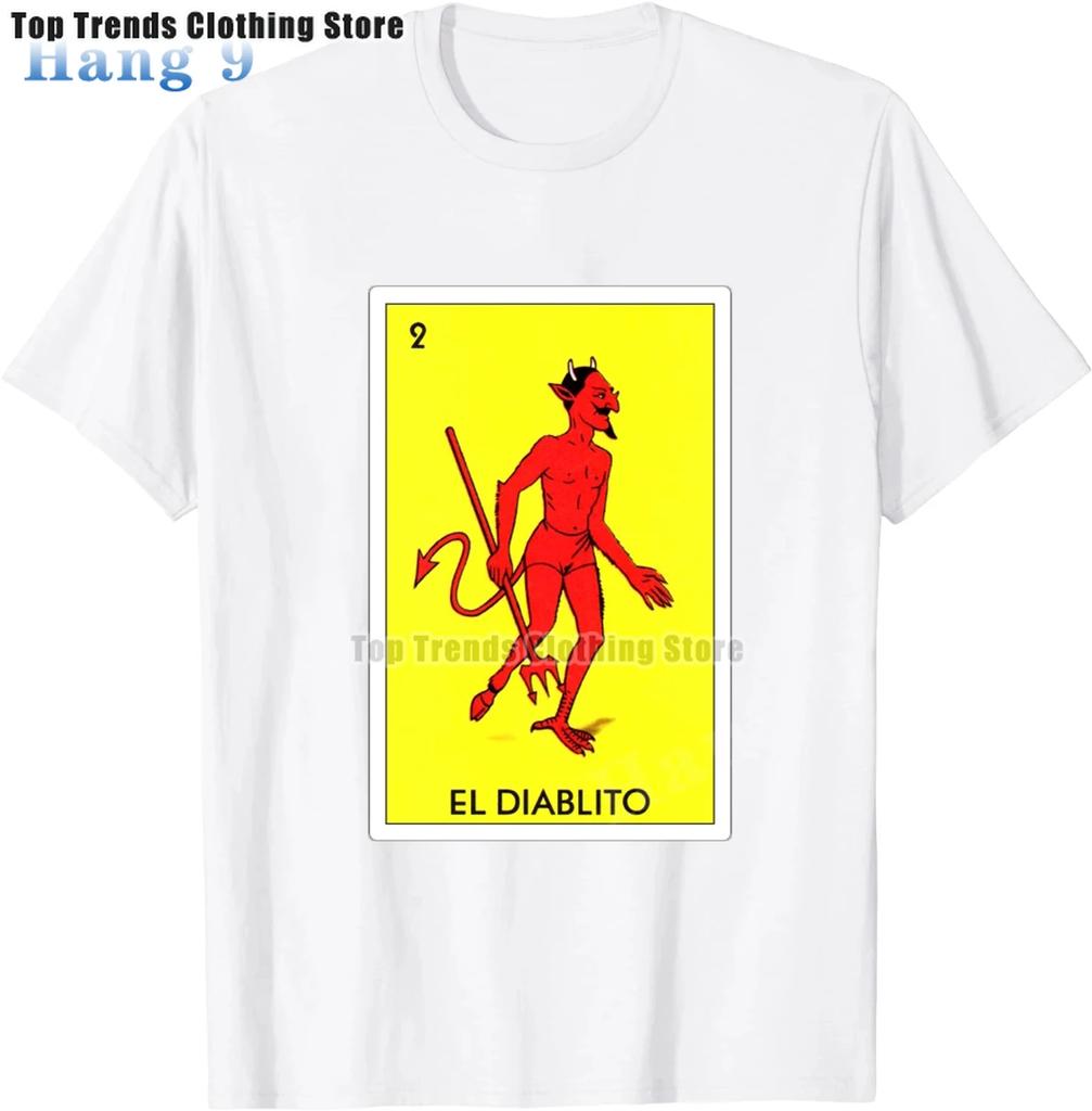 EL DIABLITO Loteria Card Mexican Bingo GraphicT-Shirt Novelty Funny Family Tee Black Oversized Short Sleeve for Men Women