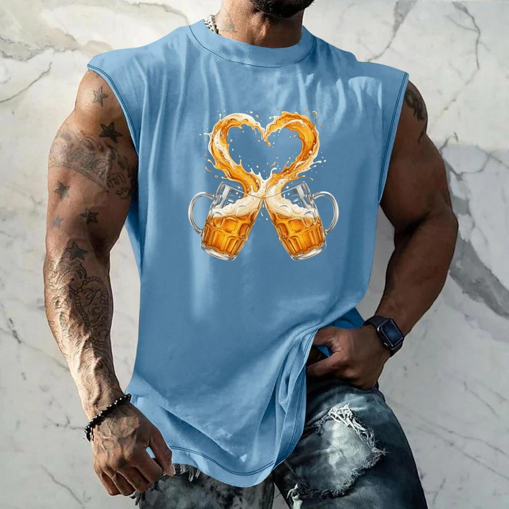 Men Sleeveless Tank Top Loose Fit Casual Streetwear Summer Muscle Shirt Beer Festival Graphic Print Lightweight Breathable Vest