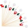 50Pcs Christmas Fruit Sticks Disposable Bamboo Sticks Christmas Tree Elk Santa Fruit Toothpicks for Cake Dessert Salad Decor