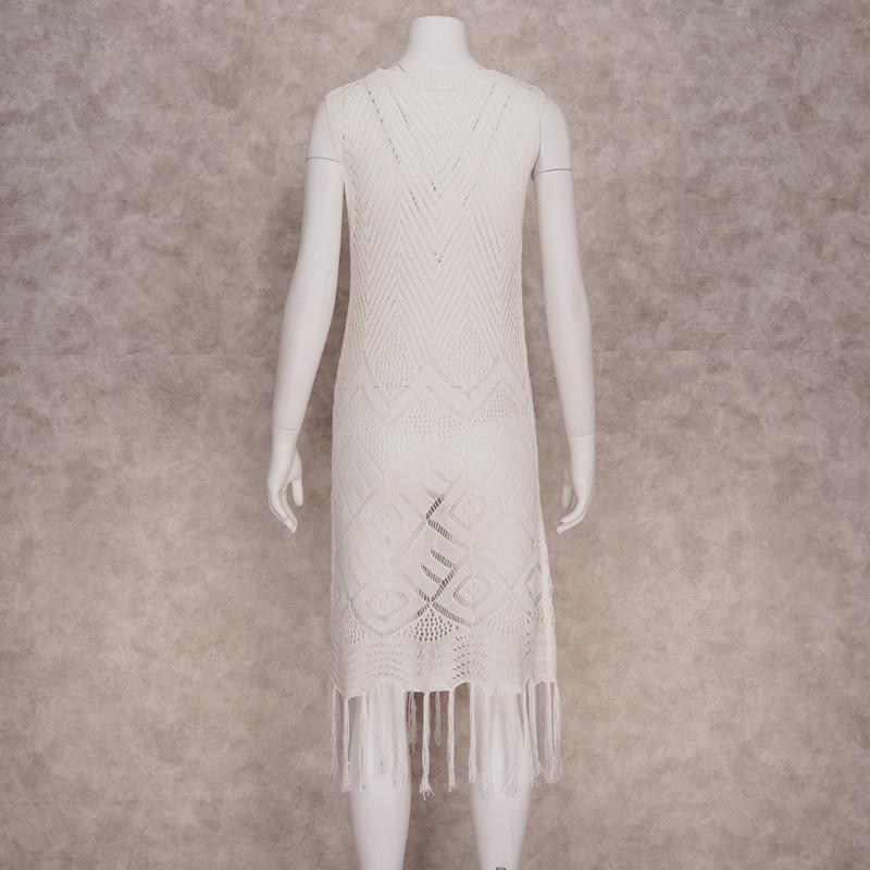 2022 Casual Knit Bikini Cover Up Sexy Recorte Sin mangas Fringe Slim Fit Mini Vestido Verano Mujer Ropa de playa Traje de baño Cubrir Q1398